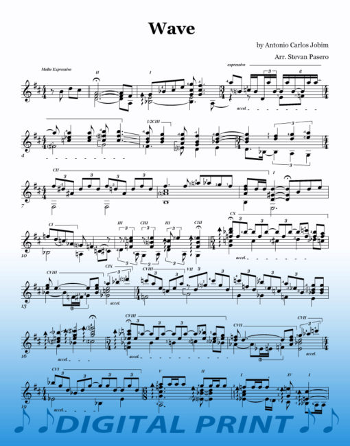 Wave sheet music for guitar by Stevan Pasero