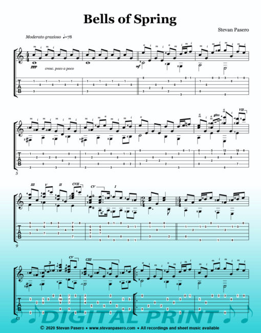 Stevan Pasero Guitar Originals: Bells of Spring printed sheet music score