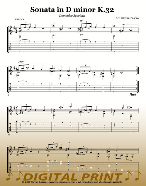 Scarlatti Sonata guitar sheet music by Stevan Pasero