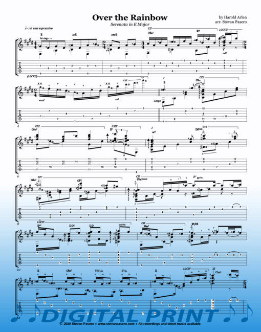 Somewhere Over the Rainbow guitar sheet music by Stevan Pasero